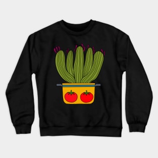 Cute Cactus Design #156: Saguaro Cacti In A Pot With Tomato Design Crewneck Sweatshirt